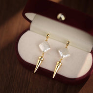 AAA Freshwater Baroque Pearl Earrings Gold Tapered Drop Earrings with Silver Pin