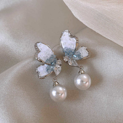 10MM Pearl Earrings Simple Temperament Butterfly Pearl Drop Earrings for Girl