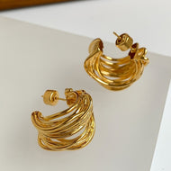 Pendientes de aro grandes con garra elegante, pendientes gruesos trenzados de oro y plata con alfileres de plata S925