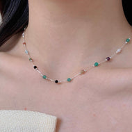 Natural Stone Gold Chain Chic Necklace Colorful Stone With 14K Gold Plated Clasp
