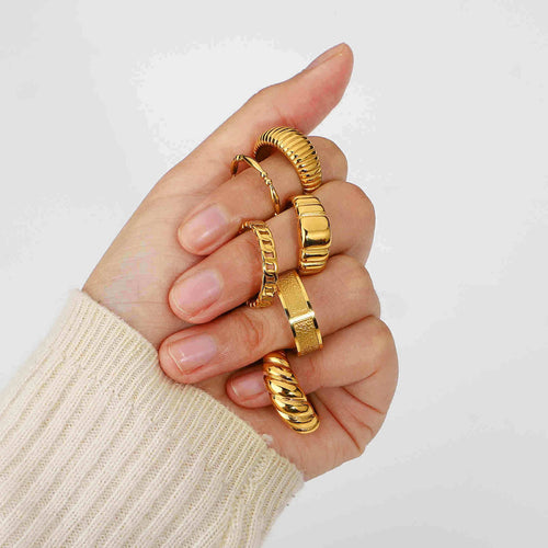 14K Gold Plated Rings Croissant Twisted Signet Chunky Dome Ring Stacking Star Band Ring Minimalist Jewelry