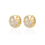 Pendientes de aro gruesos con diamantes y oro plateado, pendientes Huggie de circonita con esqueleto de 2 lados