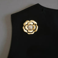 Camellia Brooch Pin Matte Flower Freshwater Pearl Brooch Gold and Silver Vintage Style