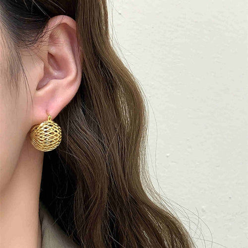 Matte Hollow Pattern Hoop Earrings Gold Basket Style Chunky Earrings with S925 Silver Pin
