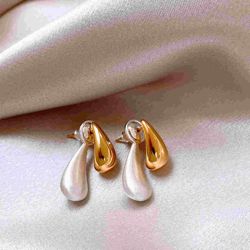 Gold and Silver Earring Jackets Front-Back Teardrop Huggie Earrings with S925 Silver Pin