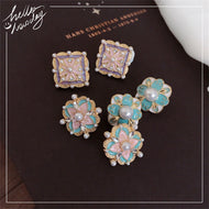 Flower Pearl Earrings Crystal Studs Colorful Earrings Stud with S925 Silver Pin