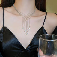 Pearl Drop Necklace Silver Plated Multi Strand with Pearl Pendants Necklace