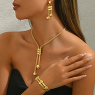 14K Gold Plated Jewelry Set Gold Tassel Earrings Necklace and Bracelet Set