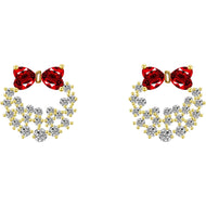 Xmas Crystal Earrings Bow and Wreath Designed Earring Studs with Silver Pin