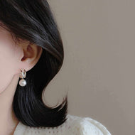 4-in-1 Pearl Drop Earrings Silver Hoop with Double Pearl Earrings