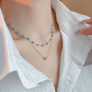 Turquoise Necklace Blue Stone Beaded Gold Plated Chain Necklace 2 styles 18inch 45cm