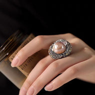 AAAA Natural Baroque Pearl Ring Size Adjustable Glitter Royal Style Ring 12mm Big Real Pearl Ring