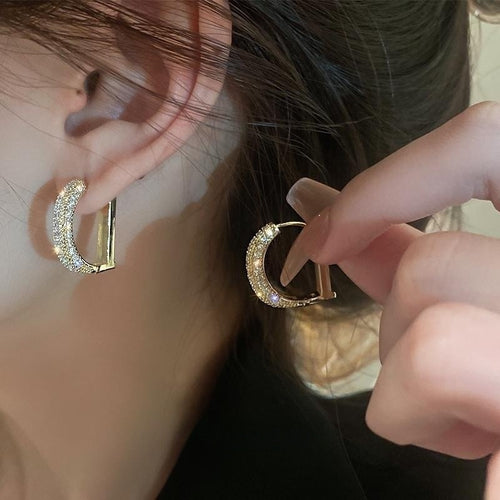 Diamond D Shape Chunky Earrings 18K Gold Plated Hoop Earrings