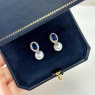 Blue Diamond AAAA Real Pearl Drop Earrings 8-9mm Freshwater Pearl Dangle Earrings with s925 Silver Pin
