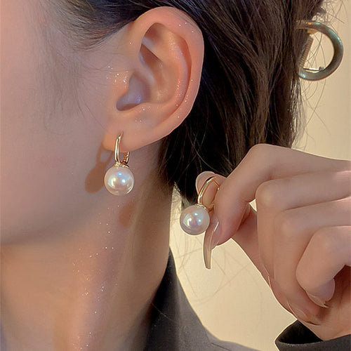 10MM Pearl Drop Earrings Elegant Pearl with Gold Hoop Earrings with S925 Silver Pin