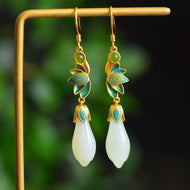 White Jade Teardrop Earrings Vintage Style Dangle Earrings | Jade Earrings and Necklace S925 Silver