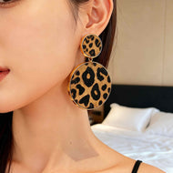 Exaggerated Leopard Print Earrings Large Double Round Leopard Drop Earrings Vintage Style