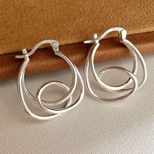 S925 Silver Freeform Hoop Earring | Irregular Hoop Silver Earrings | Large Silver Hoop Circle Earrings