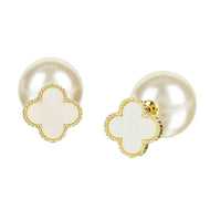 Front Back Flower Pearl Stud Earrings Designed Crystal 2-Side Earrings S925 Silver Pin