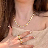 Gold and Silver Necklace and Bracelet Crystal Flower with Chunky Line Chain Necklace