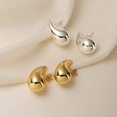Big Gold and Silver Chunky Hoop Earrings Teardrop Huggie Earrings with S925 Silver Pin
