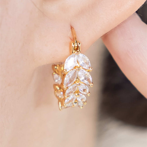 Crystal Hoop Earrings 14K Gold Wheat Earrings Hoop with S925 Silver Pins