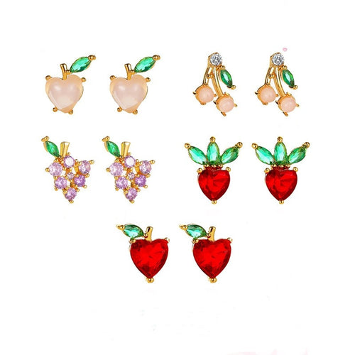 Stud Earrings for Girls Small Fresh Fruit Peach Strawberry Wild Earring