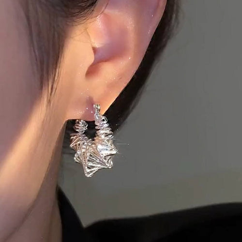 Silver Hoop Earrings Designed Twisted Earrings with S925 Silver Pins