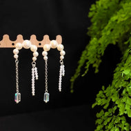Handmade Designer Pearl Earrings Unique Crystal Dangling Earrings with Silver Pin