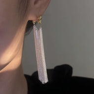 Boucles d'oreilles à pampilles en argent brillant Boucles d'oreilles longues pendantes avec broche en argent S925 plaqué or