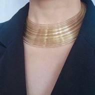 Gold and Silver Multiple Strands Chocker Necklace Size Adjustable Clasp