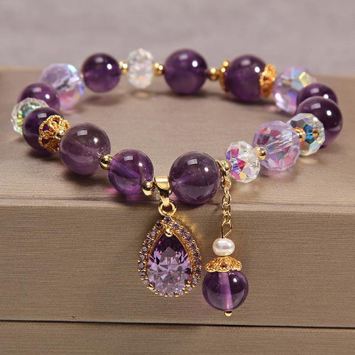 Natural Crystal Purple Phantom Bracelet | Natural Amethyst Bracelet | Purple Round Bead Adjustable for 4 Shape Choice