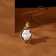 AAA High Luster Big Real Baroque Pearl Necklace Pendant with Thick Gold Plated Chain