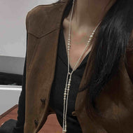 [Spring Special Deal] 120cm Long Beautiful Pearl Necklace White Pearl Dress Chain Gradient Design Necklace