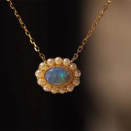 Opal Necklace Pendant Pearl Surrounded with Rose Gold Chain 45cm