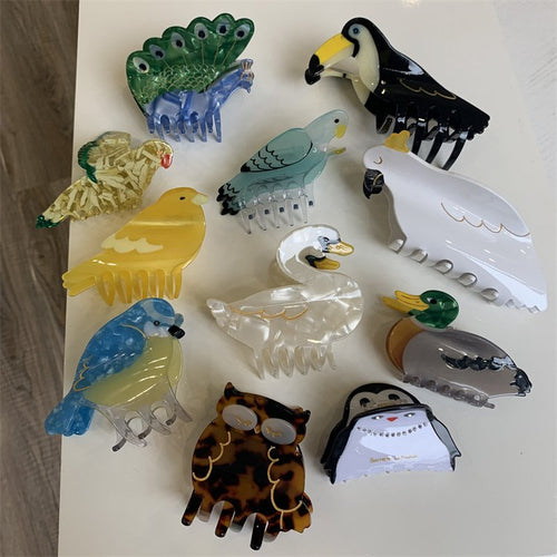 Animal Hair Clip Cute Bird Hair Claws Cellulose Acetate Rhinestone Hair Pin Penguin Owl Swan Parrot Tiaras Gift Girls