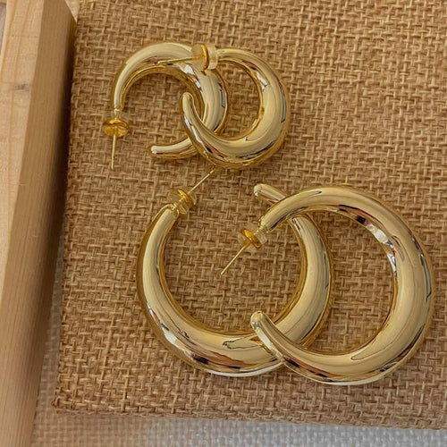 Chunky Hoop Earrings in Silver or 14K Gold Plated | Moon Gold Huggie Earrings and Sliver Huggie Earrings with S925 Pin