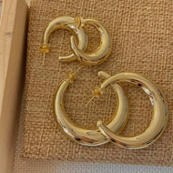 Boucles d'oreilles créoles épaisses en argent ou plaqué or 14 carats | Boucles d'oreilles créoles en or et en argent avec épingle en S925