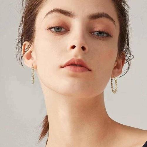 Gold and Silver Hoop Earrings Shiny Beads Hoop Earrings with Silver Pin 3 Sizes