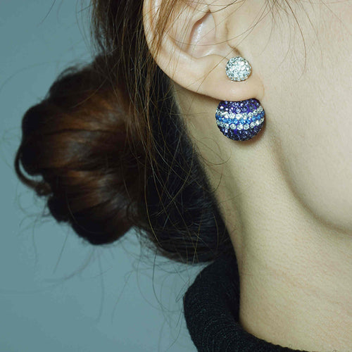 Vintage Style Double Sided Earring Studs Blue Crystal Ball Earrings with S925 Silver Pin