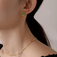Boucles d'oreilles à tige en pierre bicolore Boucles d'oreilles à tige en pierre verte et orange avec broche en argent S925