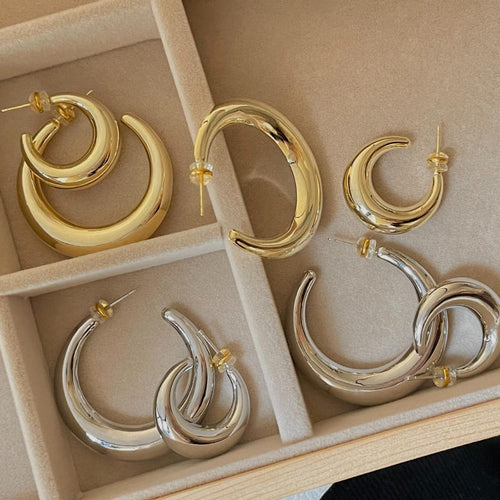 Chunky Hoop Earrings in Silver or 14K Gold Plated | Moon Gold Huggie Earrings and Sliver Huggie Earrings with S925 Pin