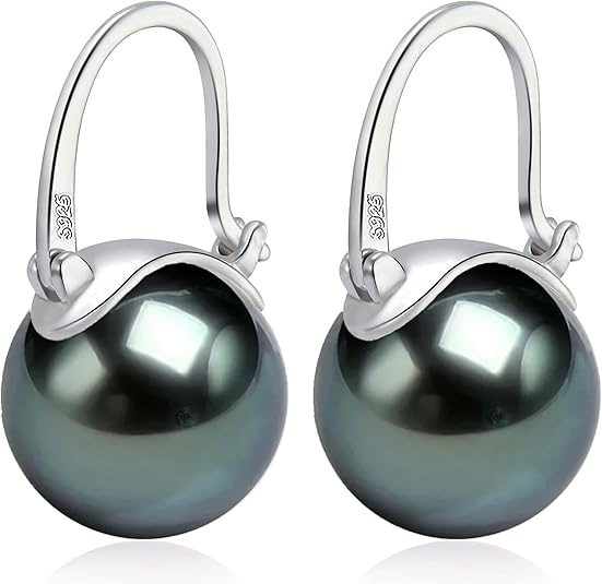 thumbnail image 2 of 14mm White Shell Pearl Hook Earrings – 925 Silver Hook, Dangle Style – Vintage Inspired, Nickel-Free 2 of 6