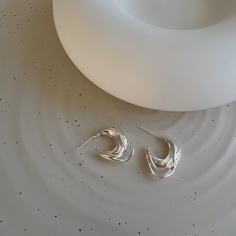 Small Round Thick Sterling Silver Hoop Earrings with Huggie