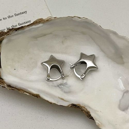 Star Hoop Earrings Small Thick Hoop Earrings Silver Hoops with S925 Silver Pins