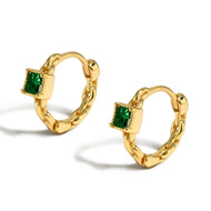 Solid Sterling Silver Petite Earring Hoop with Green Crystal Gold and Silver Small Hoop Earrings