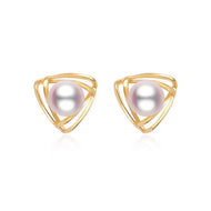 AAA Freshwater Earring Studs Gold and Silver Triangle Earrings Silver Pin (6-8mm Pearl)