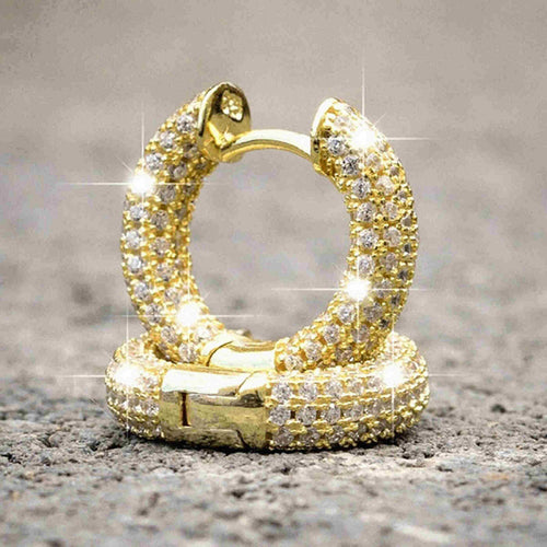 Chunky Hoop Earrings Huggie Diamond Hoop Earrings in Gold Silver and Rose Gold with S925 Silver Pin