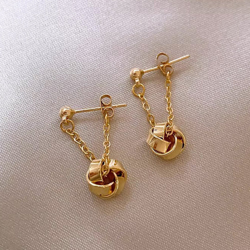 Gold Dangle Bow Earrings with S925 Silver Pin