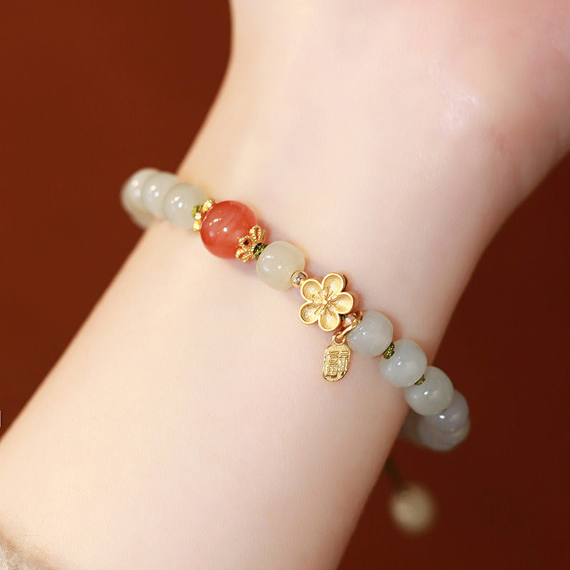 Bracelet naturel boule pierre naturelle en jade rose